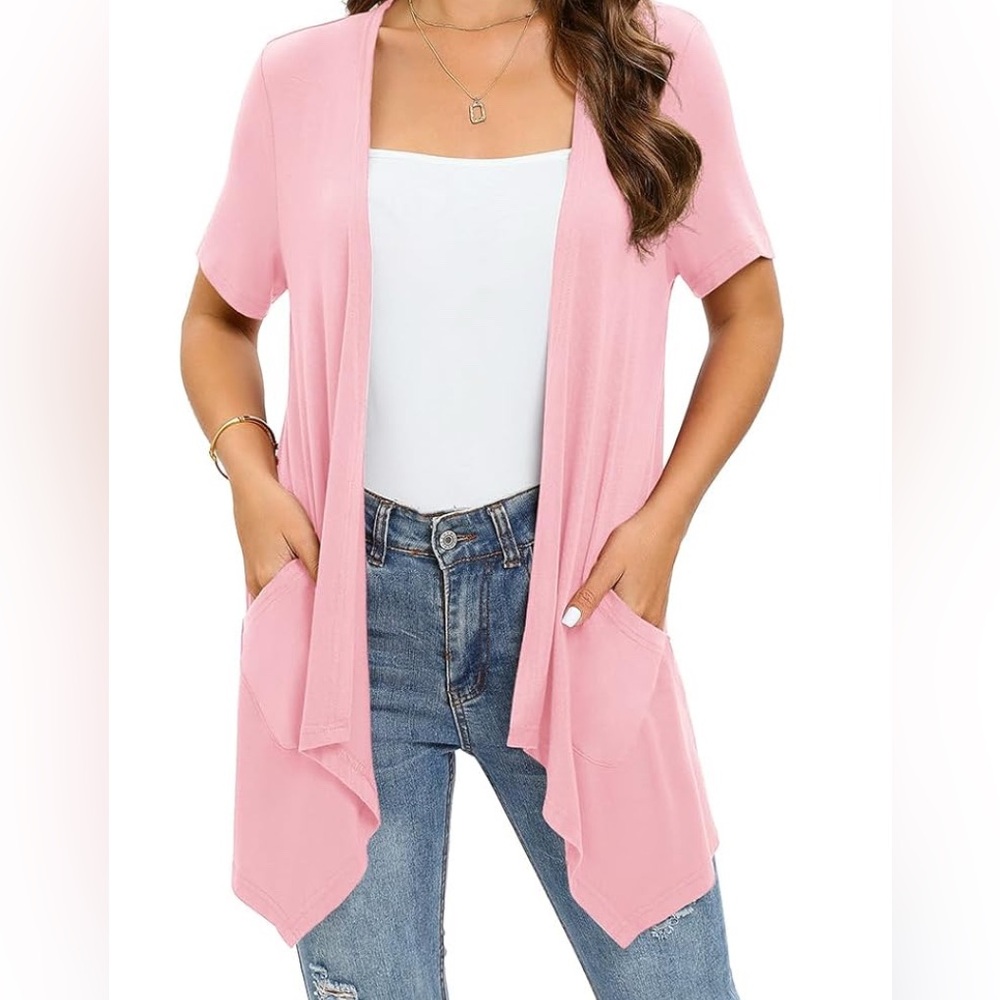Pink Open Front Cardigan Sweater, Size XL